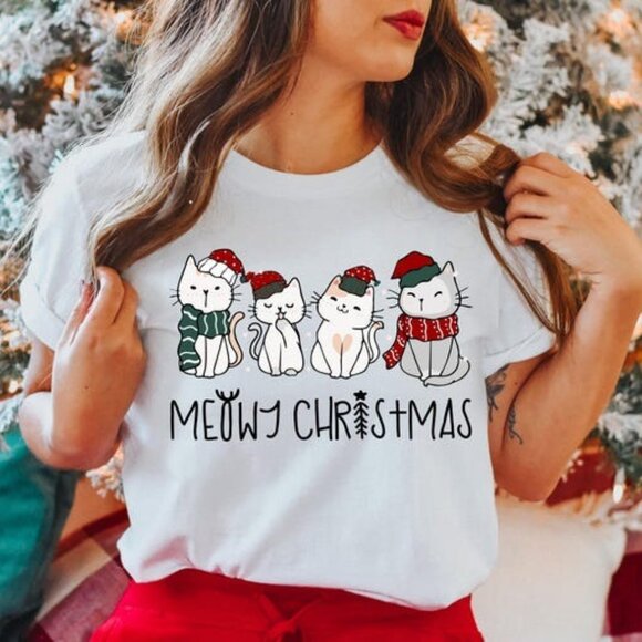 Gildan Other - Christmas Cat Graphics T-Shirt, Cat Lover Graphics T-Shirt